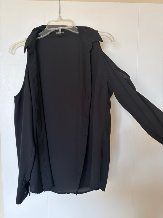 Express Tops - Express Black Cold-Shoulder Button-Down Blouse